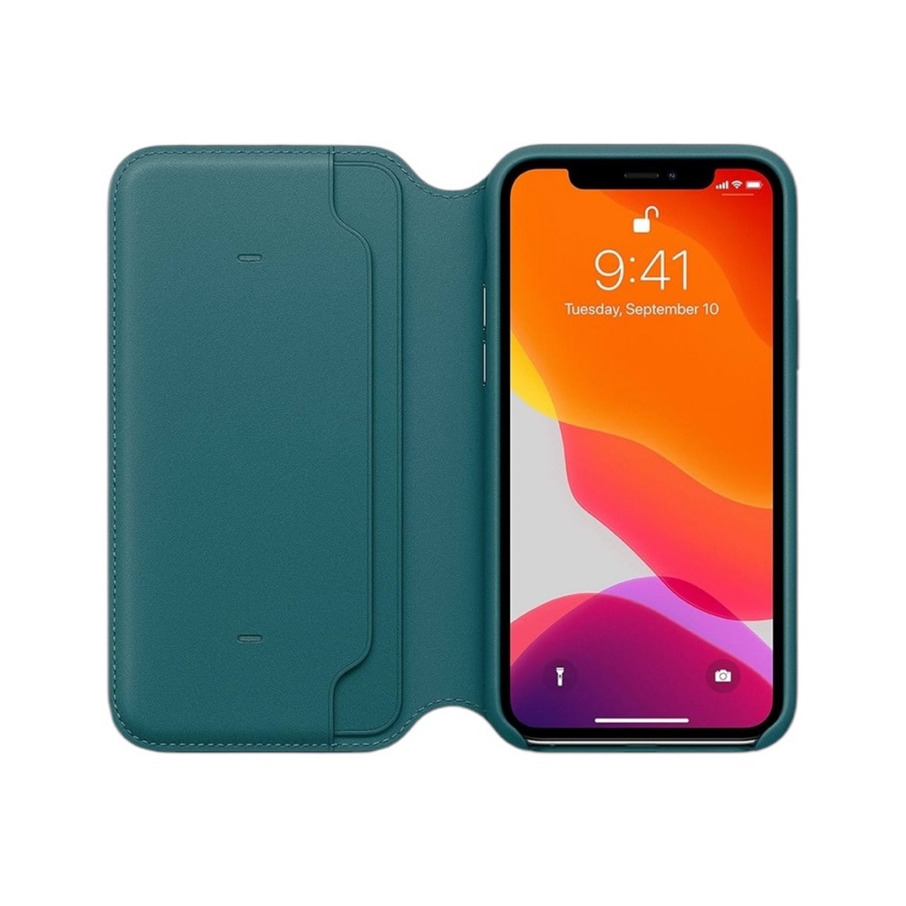 Apple iPhone 11 Pro Max Leather Folio Case Wallet Peacock Blue Brand New